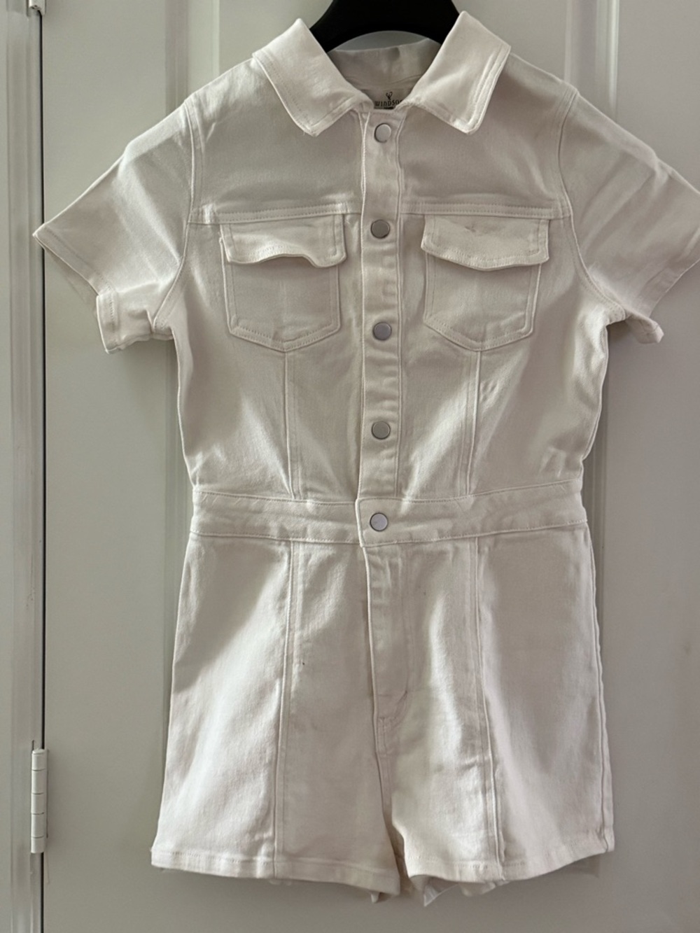 Windsor Denim White Short-Sleeve Romper W/Button-Up Front M